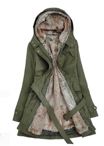 Army Green Long Sleeve Parka Coat