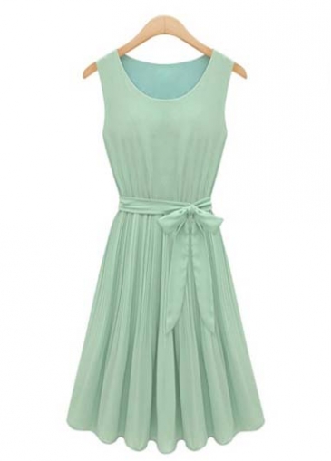 A Line Mint Green Sleeveless Chiffon Pleated Dress