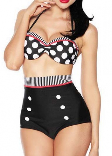 Halter Push Up Polka Dot Print Two Piece Swimwear