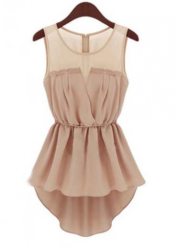 Round Neck Sleeveless Ruffled Asymmetric Peplum Blouse