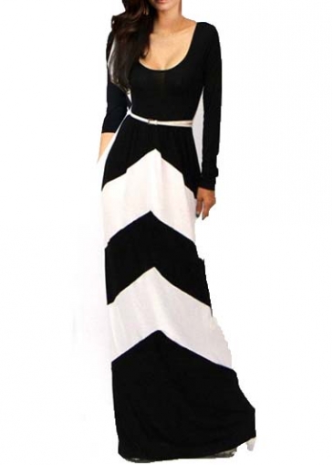 Black and White Long Sleeve Maxi Dress