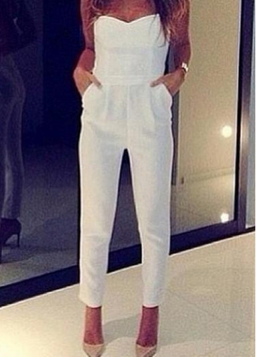White Ankle Length Harem Spaghetti Strap Jumpsuit