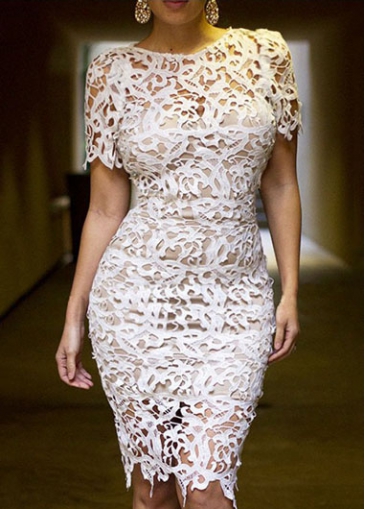 White Crochet Lace Bandage Bodycon Pencil Dress