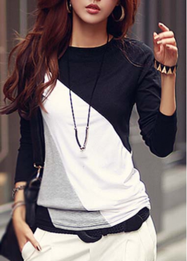 Long Sleeve Multi Color Block T Shirt 