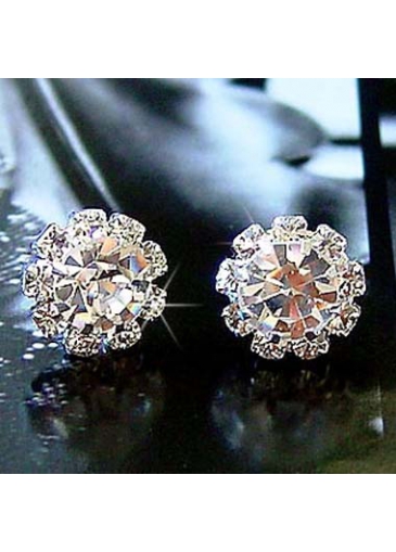 Alluring Woman Rhinestone Binding Gemstone Sunflower Ear Stud 
