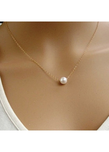 Alluring Pearl Metal Chain Bronze Necklace for Woman