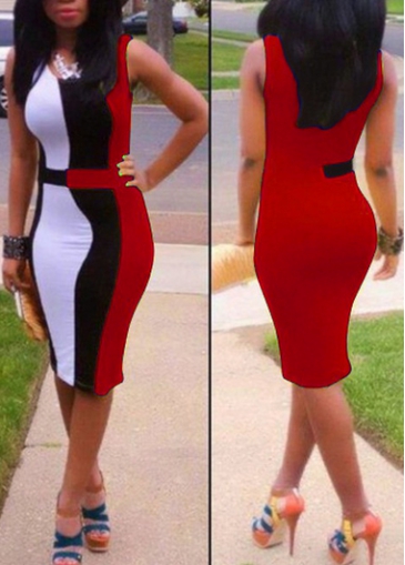 Sleeveless Round Neck Color Block Sheath Dress