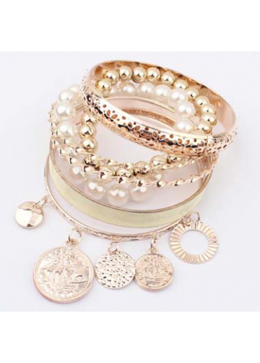 Trendy Faux Pearl Decoration Layered Bracelets for Woman 