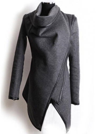 Zipper Embellished Sleeve PU Edging Asymmetric Coat