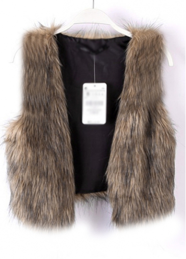 Solid Brown Faux Fur Short Vest