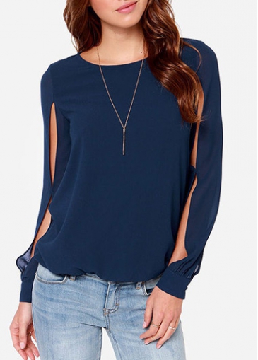 Chiffon Hollow Design Long Sleeve Blouse