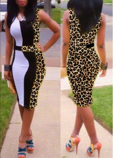 Sleeveless Leopard Pencil Bandage Bodycon Dress