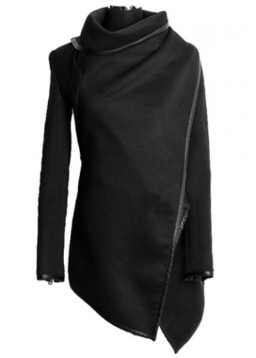Zip Decoration Long Sleeve Black Coat