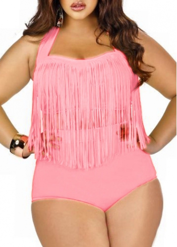 Fringe Decorated Pink Two Piece Swimsuits