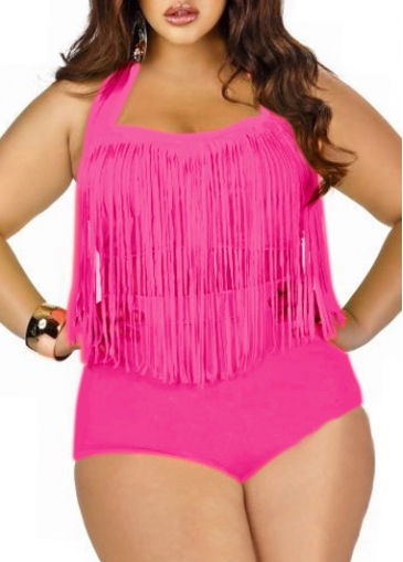 Tassel Embellished Plus Size Halter Swimwear 