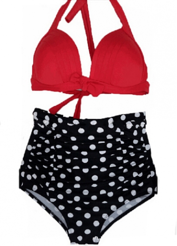 Red Bra and Polka Dot Print Panties Set