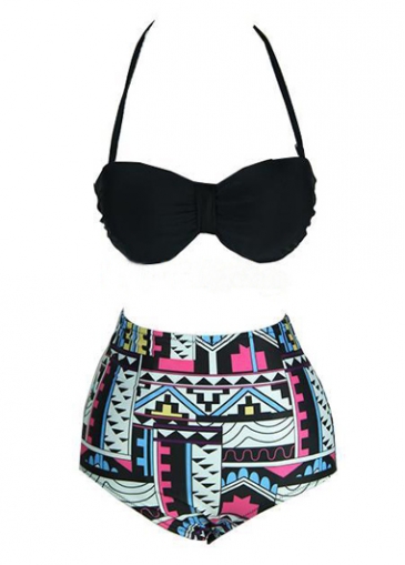 High Waist Halter Two Piece Printed Swimwear