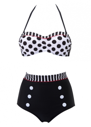 Halter Neck Dot Print Two Piece Swimwear