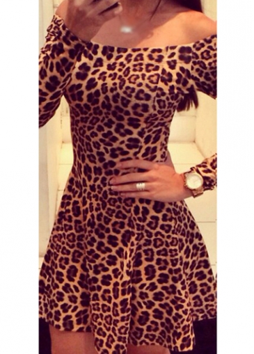 Leopard Print Boat Neck Skater Dress