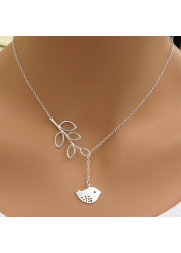 Silver Sterling Bird Pendant Leaves Lariat Necklace