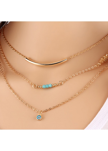 Bead Decorated Layered Metal Chain Necklace