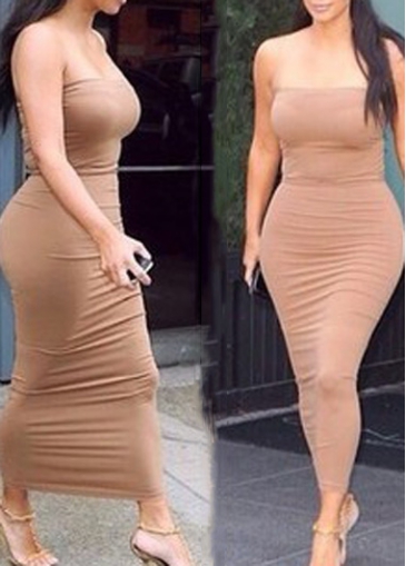 Strapless Khaki Maxi Bandage Bodycon Dress