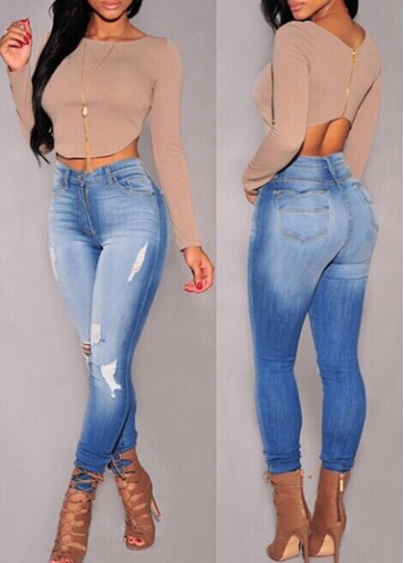 Zipper Design Round Neck Crop Shirt 