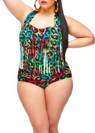 Fringe Decorated Multicolored Two Piece Swimwear