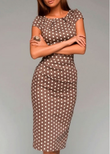 Knee Length Polka Dot Bodycon Dress 