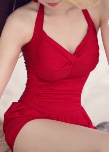 One Piece Red Hollow Back Swimdress 