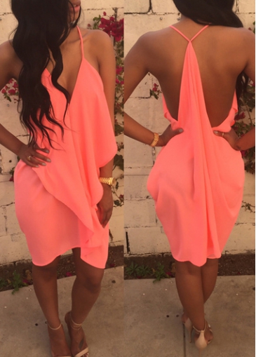 Asymmetric Ruffle Embellished Pink Chiffon Dress