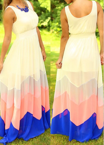 Sleeveless Chiffon Color Block Maxi Dress
