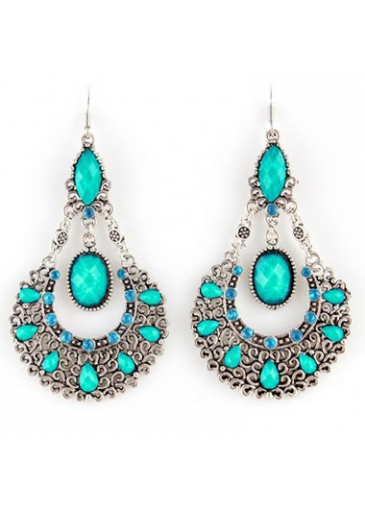 Blue Beaded Drop Shape Metal Earrings