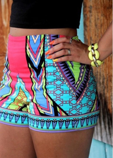 Multi Color Geometric Print Skinny Shorts