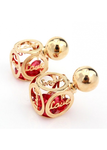 Gold Hollow Love Cube Pearl Zircon Earrings