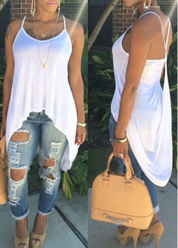 White Draped Backless Asymmetric Long Camisole