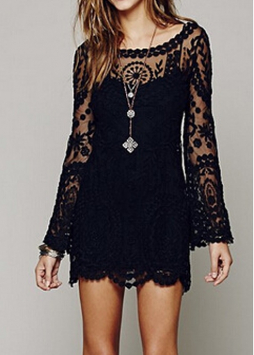 Lace Black Flare Sleeve Straight Dress