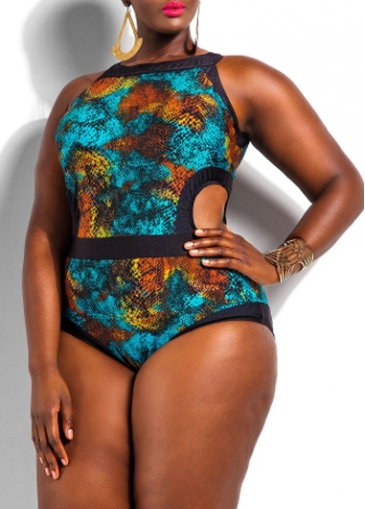 Plus Size Hollow Back One Piece Swimwear