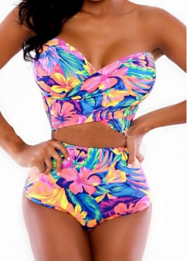 Strapless Top Printed Two Pieces Swimwear