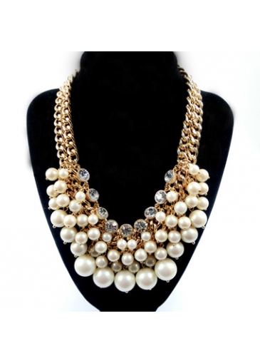 Layered Faux Pearl Embellished Necklace for Party