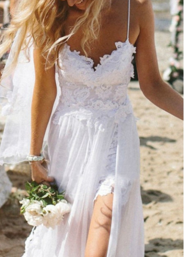 Hollow Back Lace Patchwork White Chiffon Maxi Dress