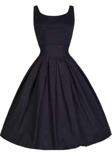 Vintage Round Neck Pleated Black A Line Dress