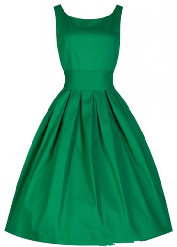 Round Neck Green Pleated Vintage A Line Dress