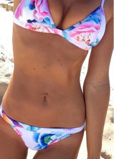 Halter Flower Print White Bikini Set