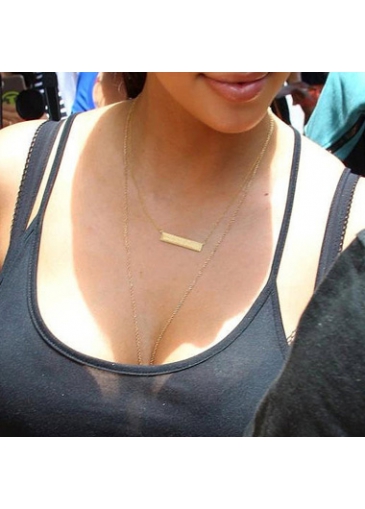 Golden Rectangle Pendant Metal Thin Necklace