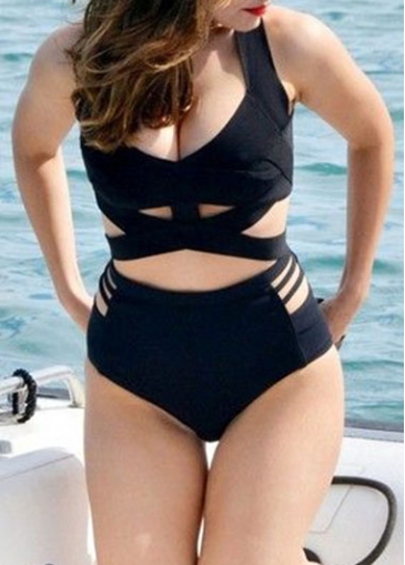 Black Hollow Out Plus Size High Waist Swimwear