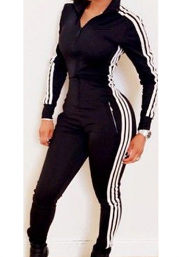 Long Sleeve Zip Closure Black Jumpsuit