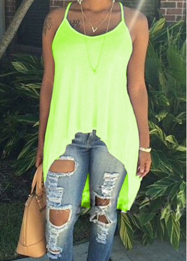 Round Neck Asymmetric Florescent Green Camisole Top
