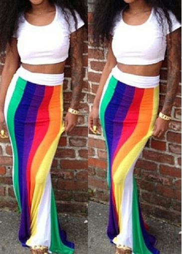 Rainbow Print Short Sleeve Two Piece Dress