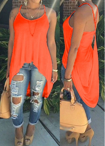 Cross Back Neon Orange Asymmetric Camisole